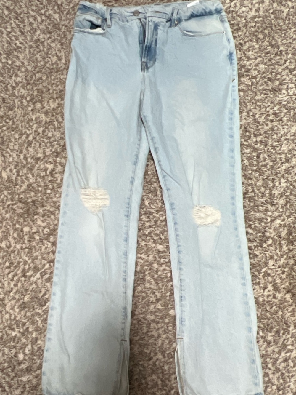 Good American Light Blue Distressed Wide-Leg Jeans